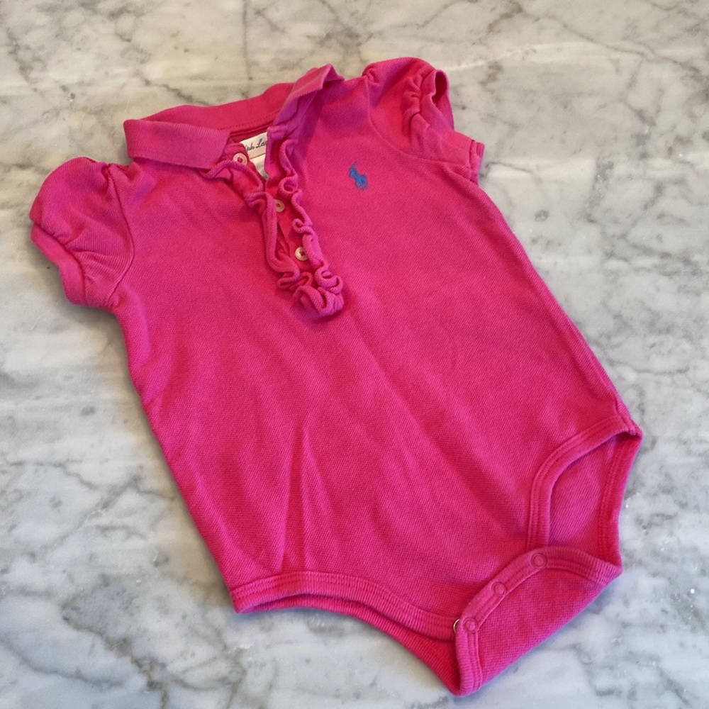 Ralph Lauren Baby girl ruffle pink tshirt onesie 9m